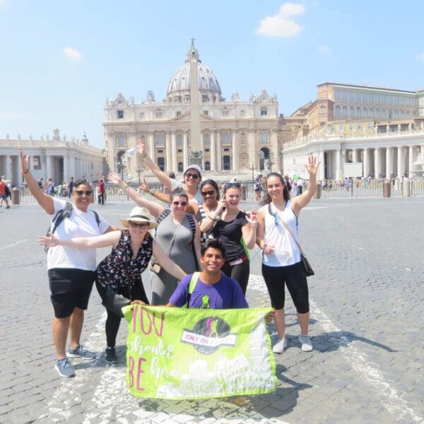 A group picture in front of the St. Peter's Basilica in the Vatican City, Italy