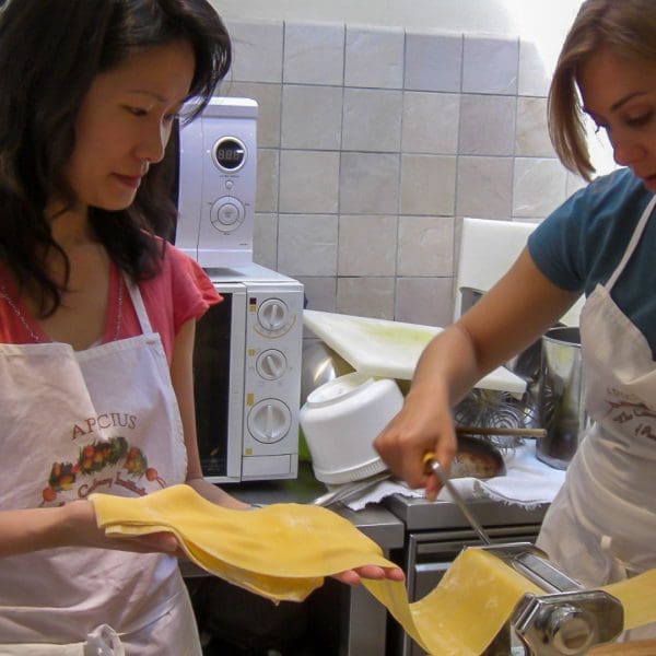 Girls making fresh pasta