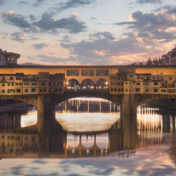 Florence, Italy at the Ponte Vecchio Bridge crossing the Arno River